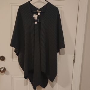 Black Knit Poncho with Buckle